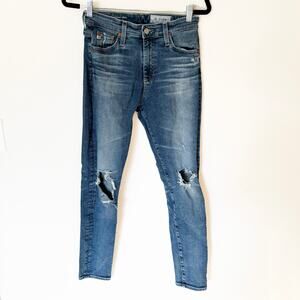 AG Adriano Goldschmied Jeans The Farrah Skinny Ankle Distressed 27R, 10" Midrise